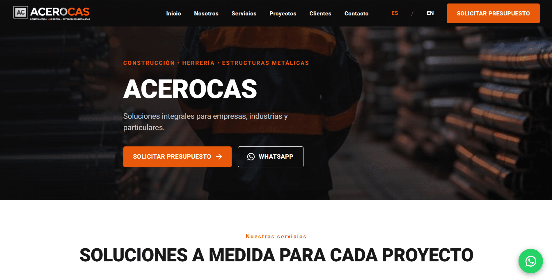 Captura del sitio web de Acerocast, empresa de construcción y herrería